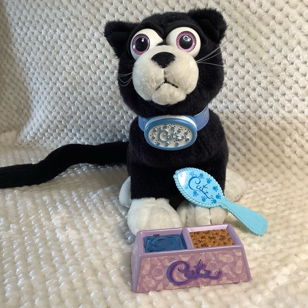 Vintage 1997 Trend Masters Catz Playset Black and White Plush Cat
